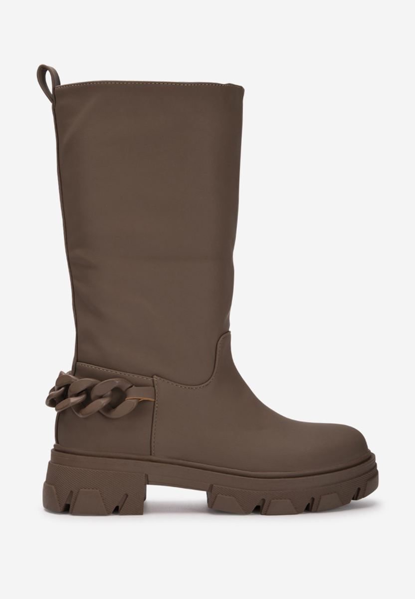 Moniva khaki lapos talpú csizma 