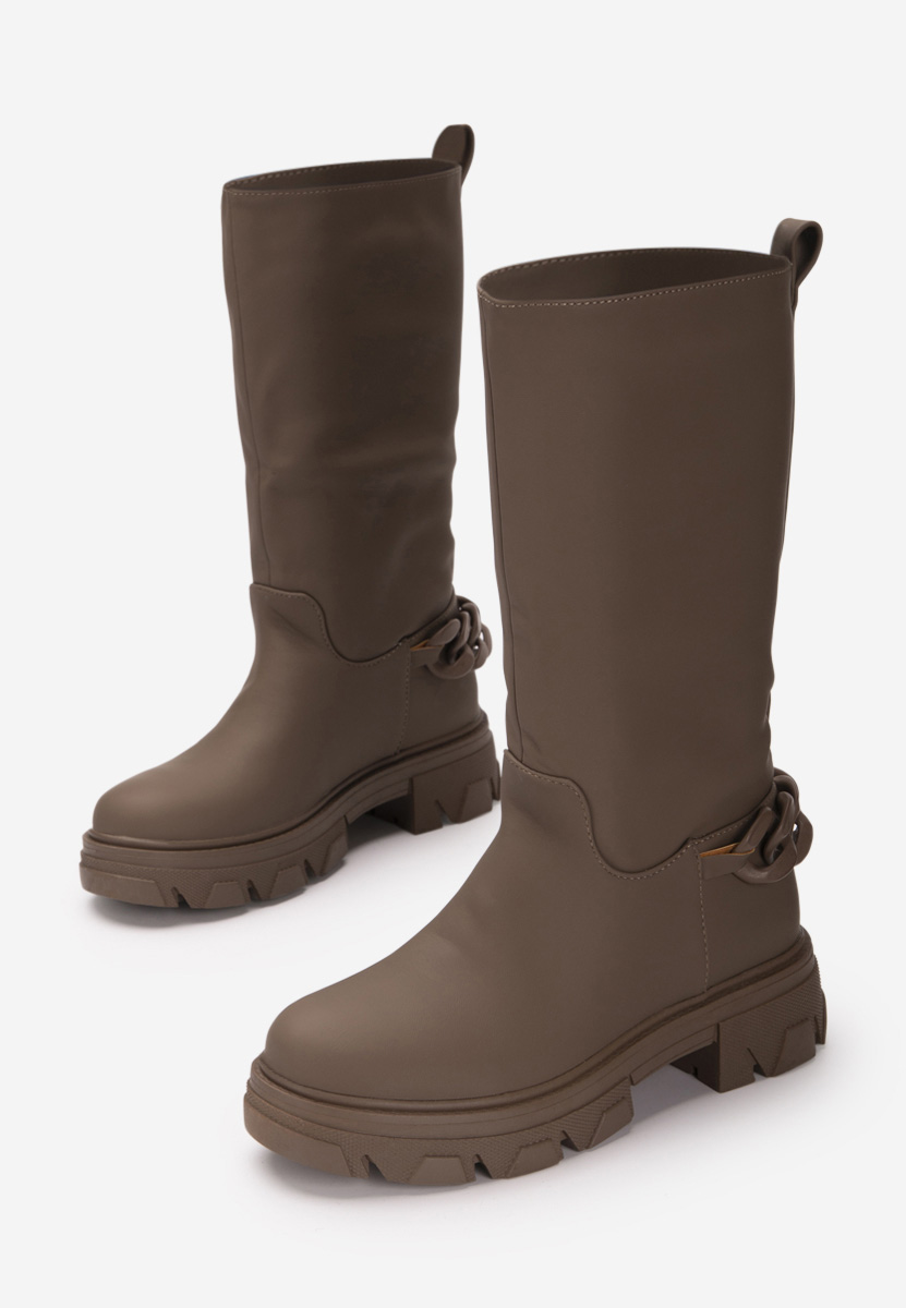 Moniva khaki lapos talpú csizma 