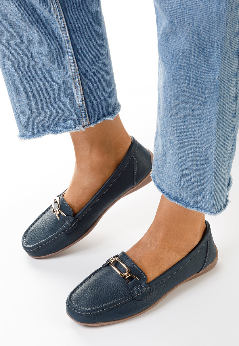 Celetina tengerészkék bőr mokaszin női