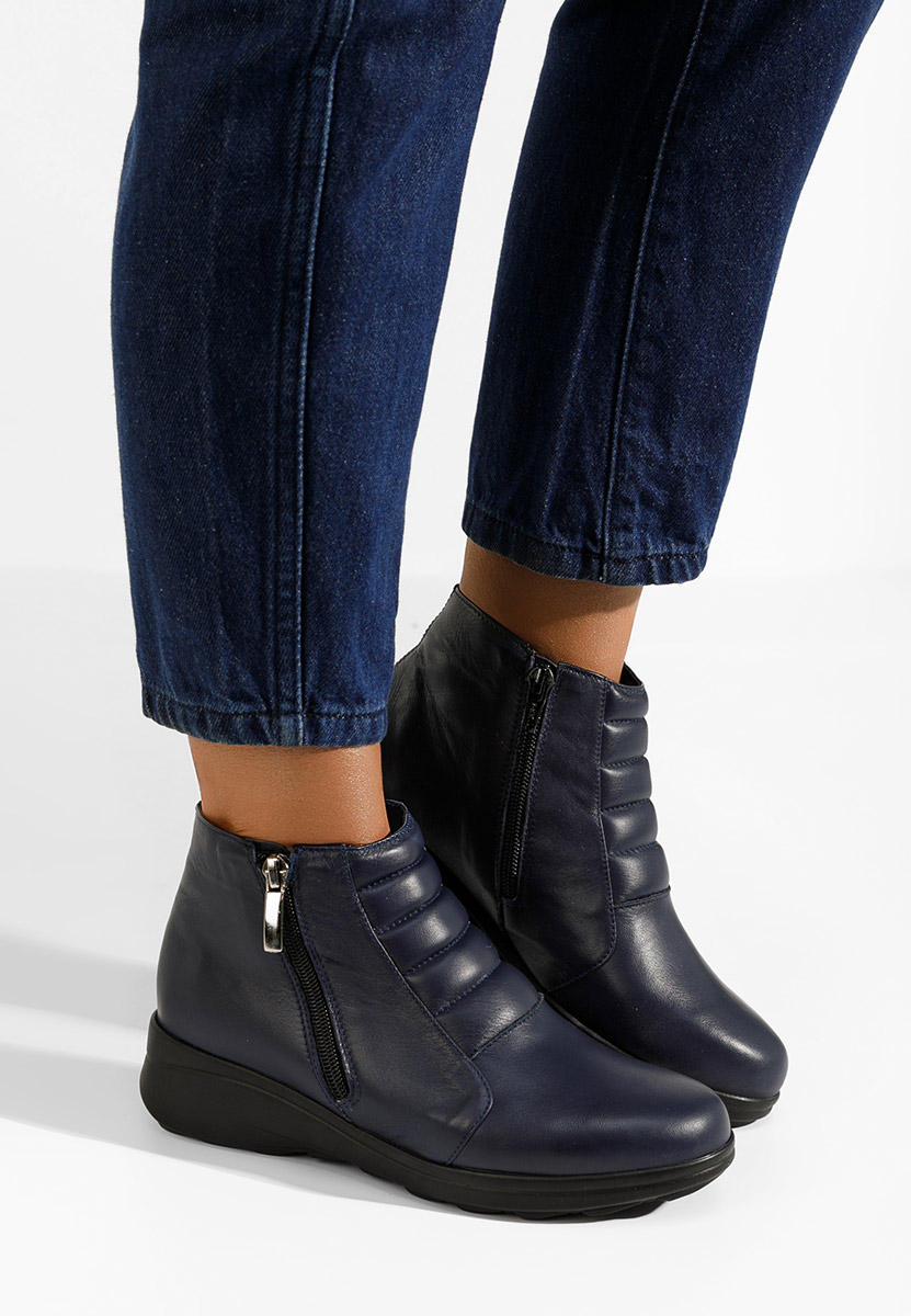 Soralia tengerészkék női bőr bokacsizma