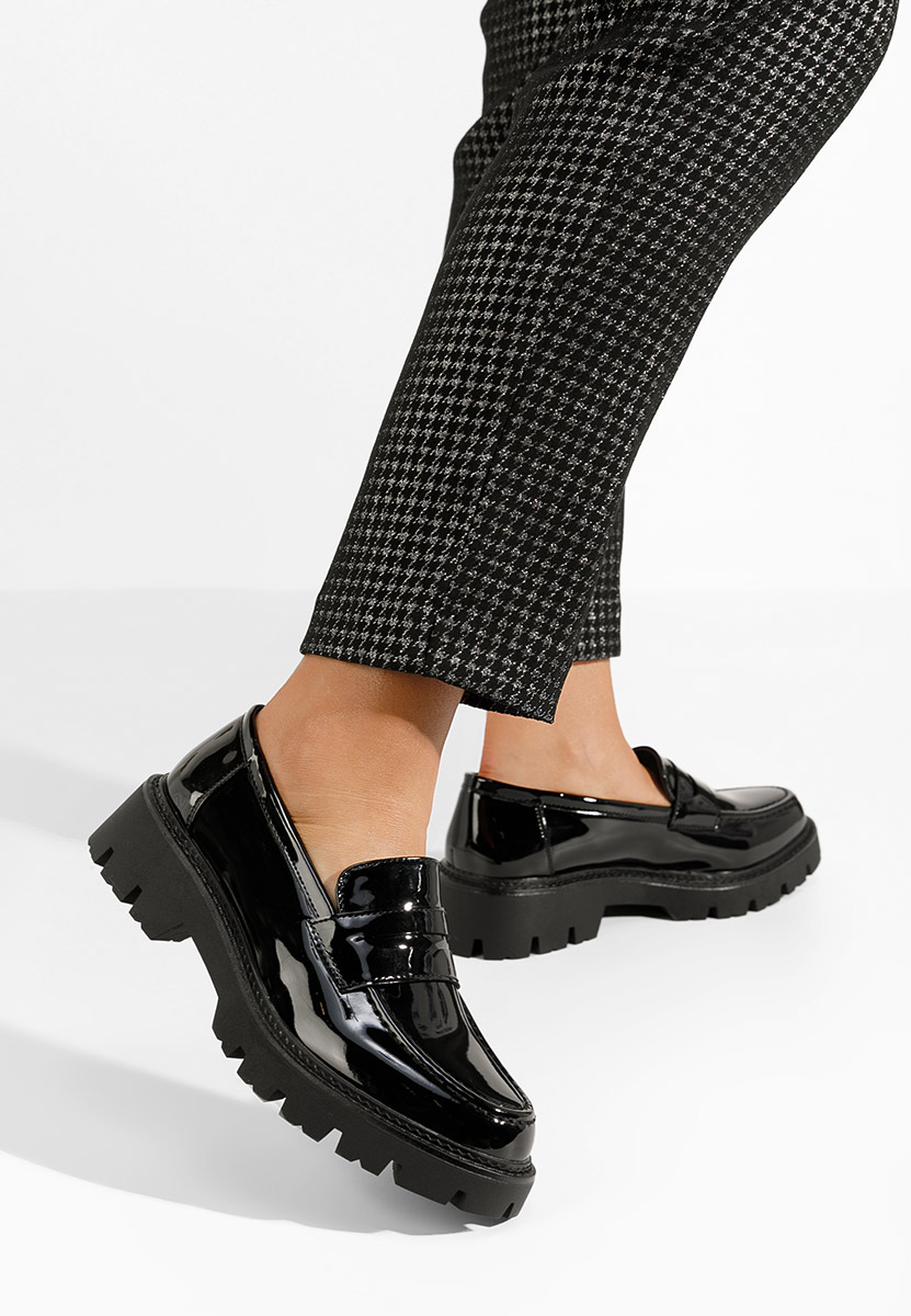 Zampa fekete női telitalpú mokaszín