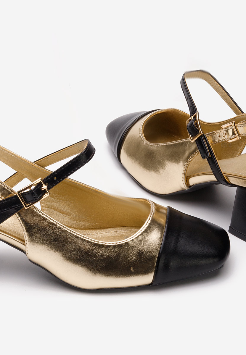 Eriosa aranyszínü vastag sarkú magassarkú 