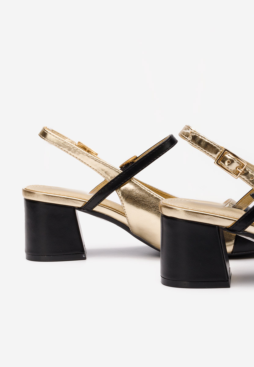 Eriosa aranyszínü vastag sarkú magassarkú 