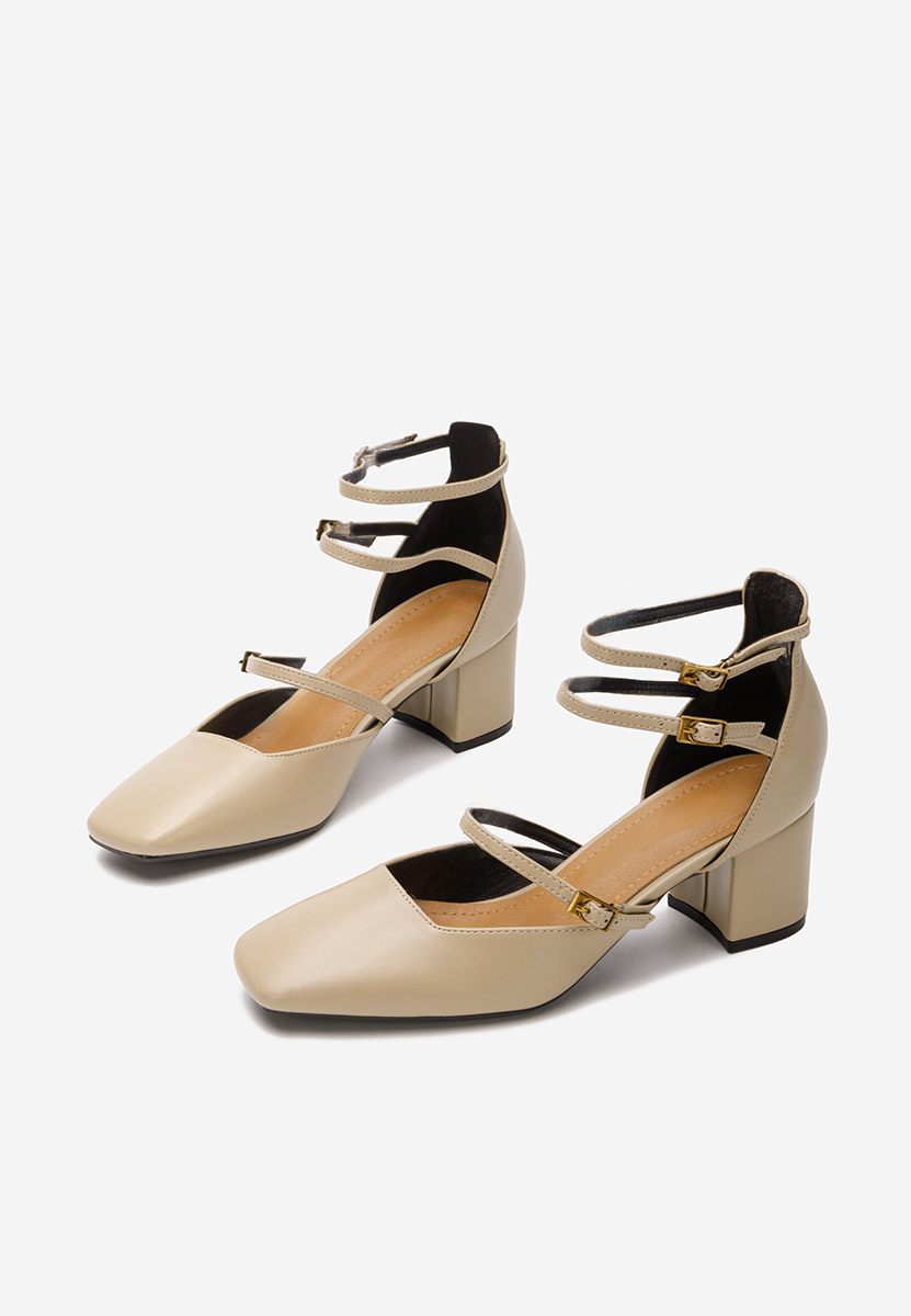 Demara v2 bézs vastag sarkú magassarkú 