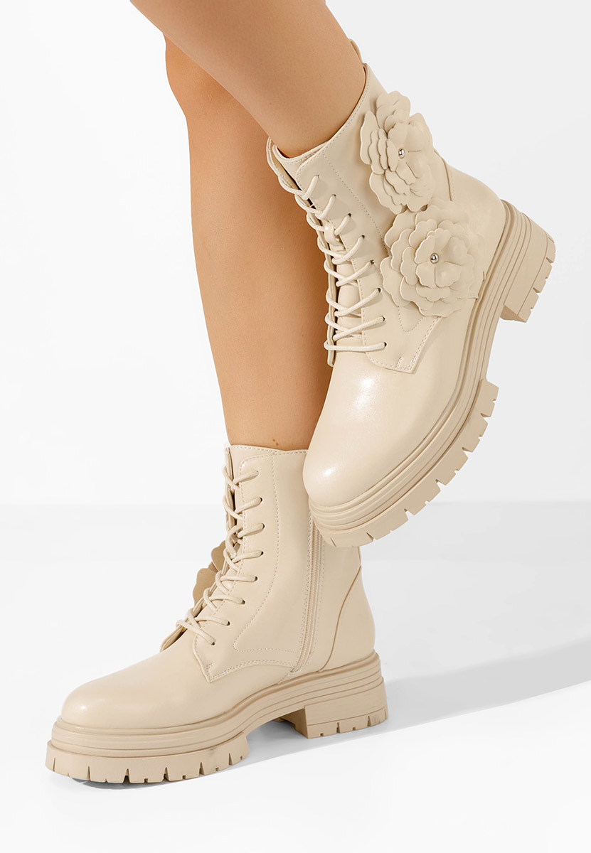 Penda bézs női telitalpú bokacsizma