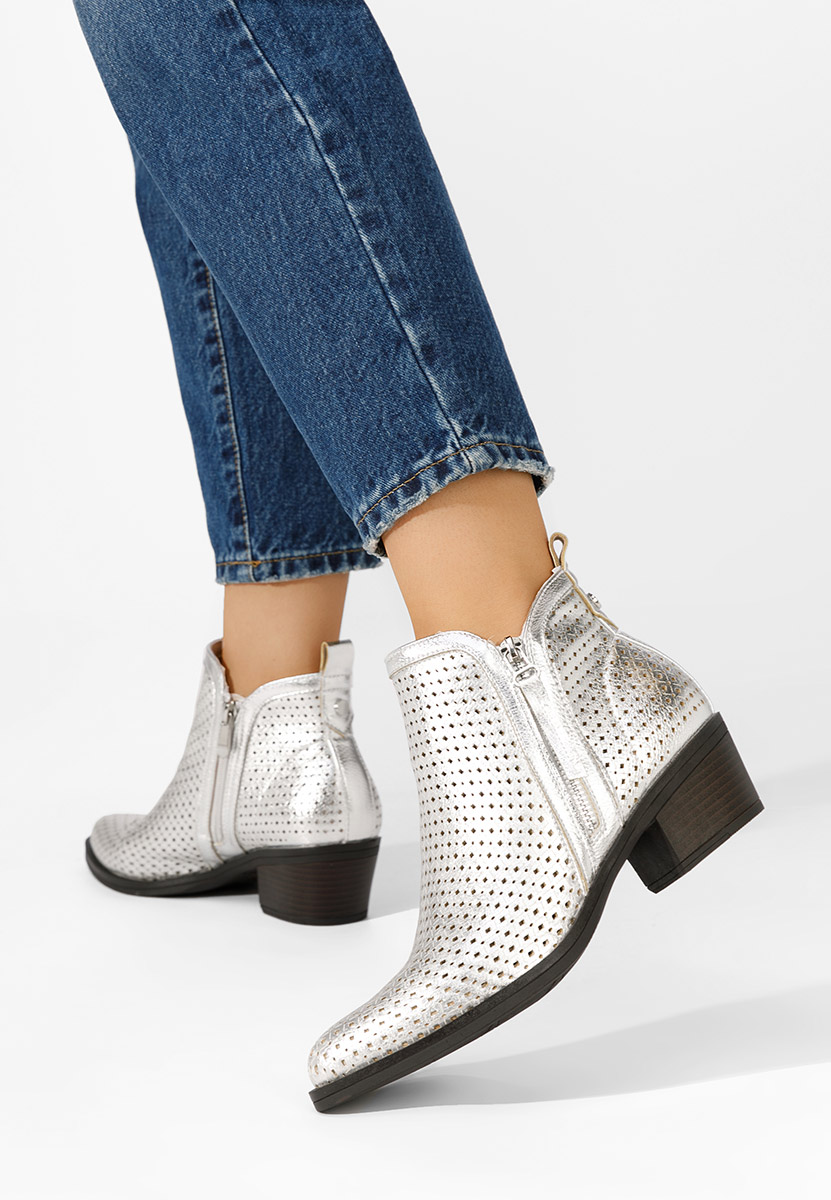 Larivinne ezüst bokacipő vastag sarokkal