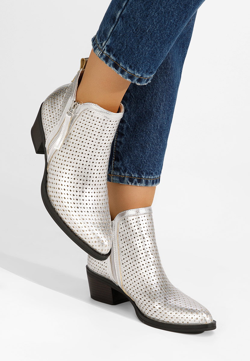 Larivinne ezüst bokacipő vastag sarokkal