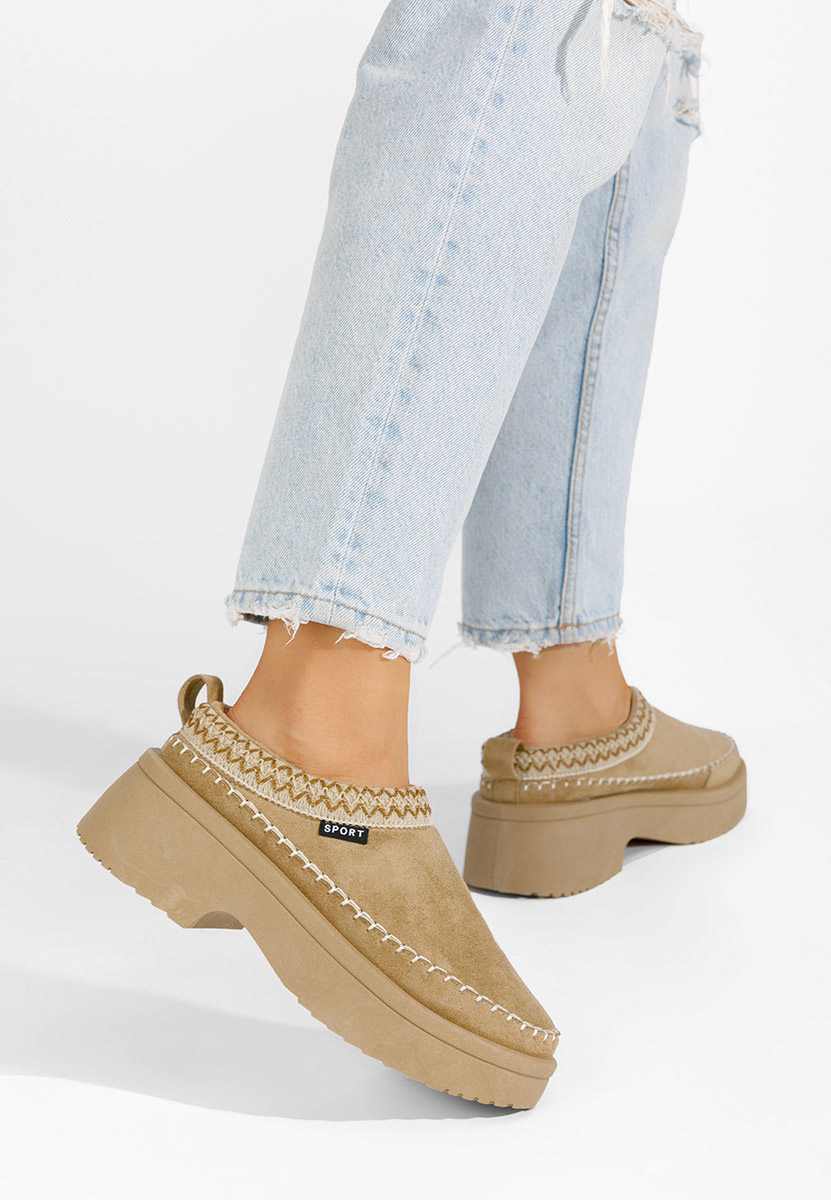 Malka khaki telitalpú platform papucs
