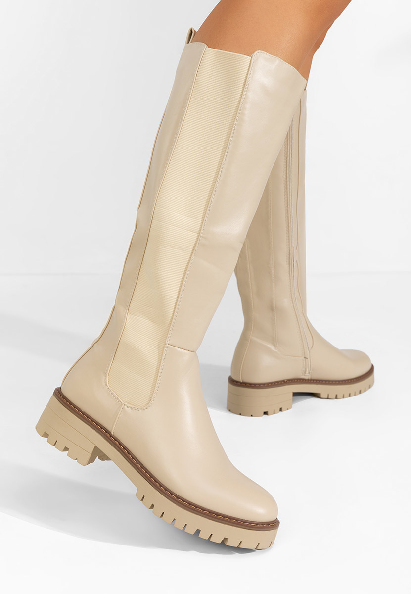 Buffy bézs hosszú szárú csizma