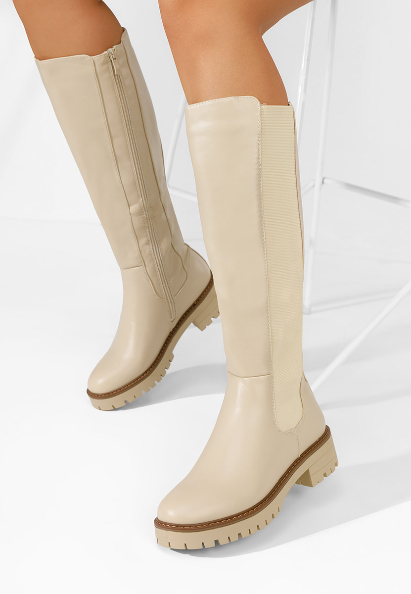 Buffy bézs hosszú szárú csizma