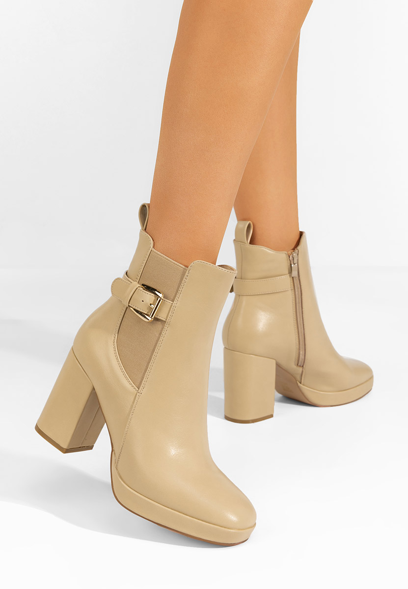 Sumiko bézs bokacsizma vastag sarokkal