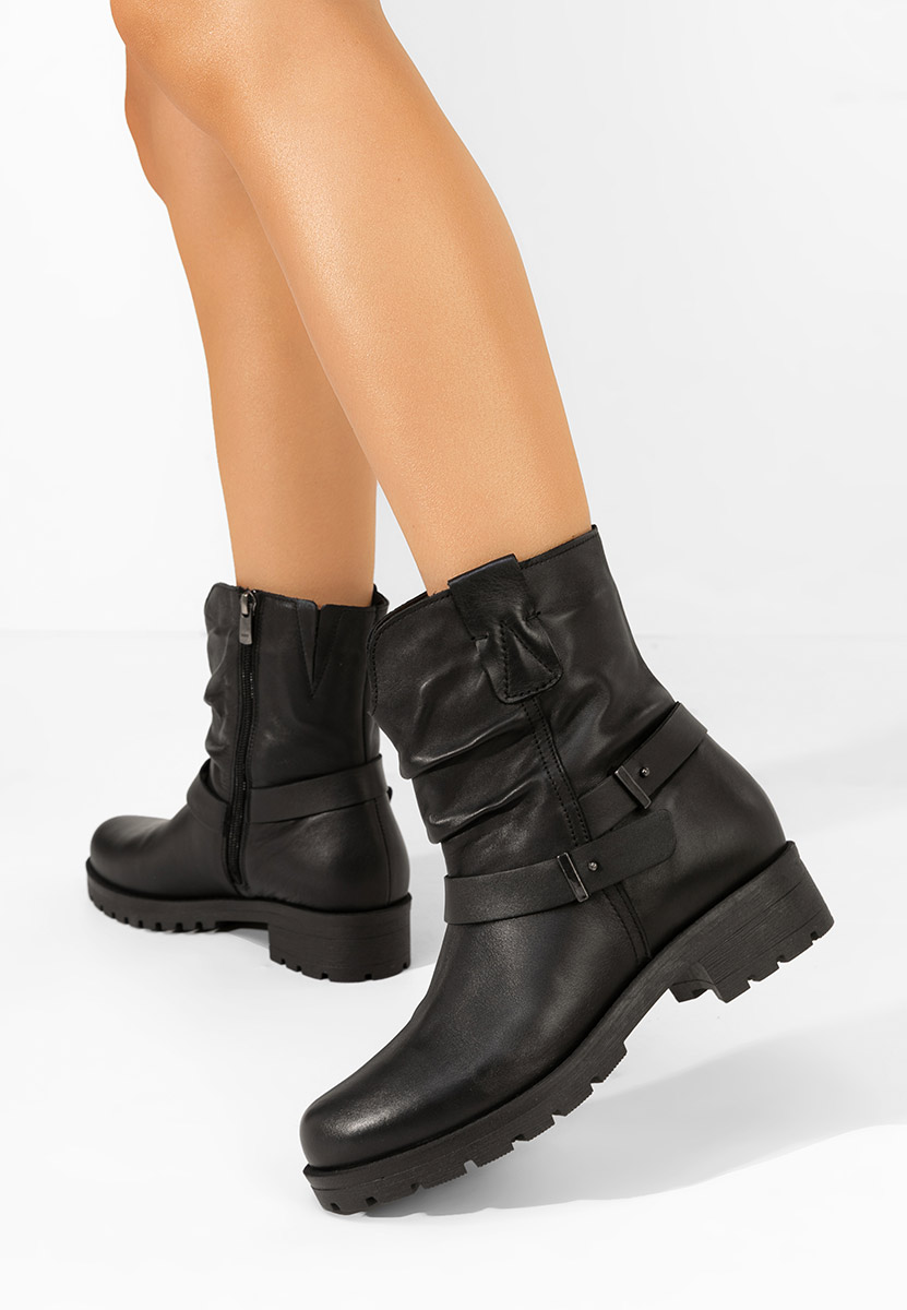 Elinore fekete női bőr bokacsizma