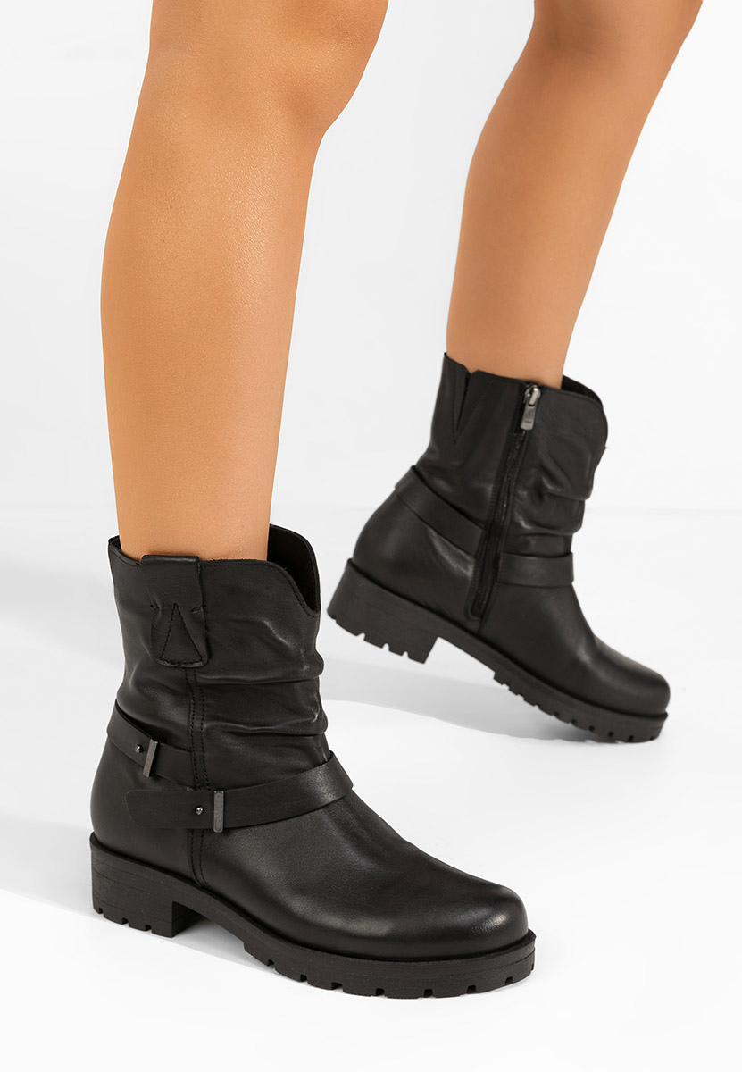Elinore fekete női bőr bokacsizma