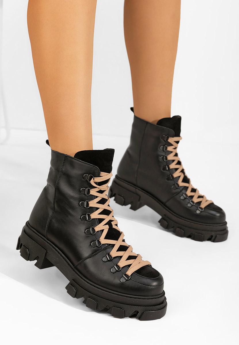 Mercy fekete női bőr bakancs