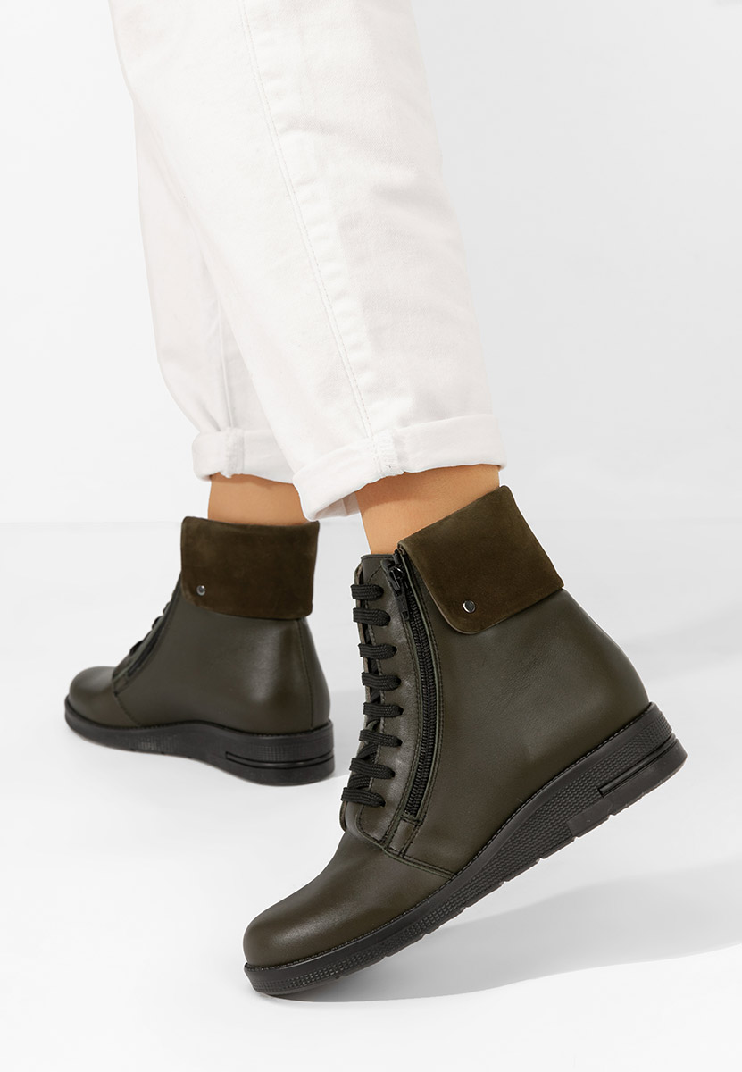 Monserrate khaki női bőr bokacsizma