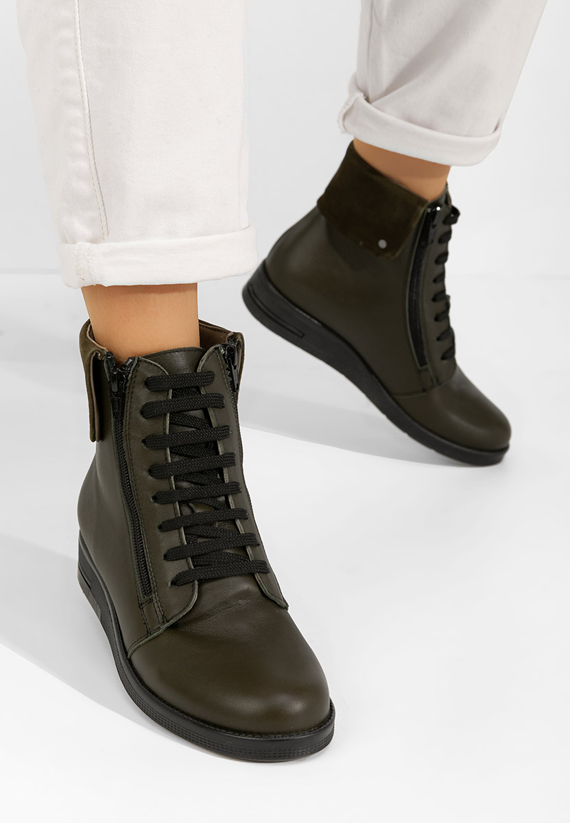 Monserrate khaki női bőr bokacsizma