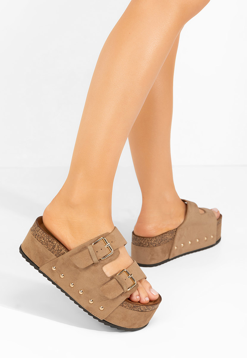 Cleotylda khaki telitalpú platform papucs