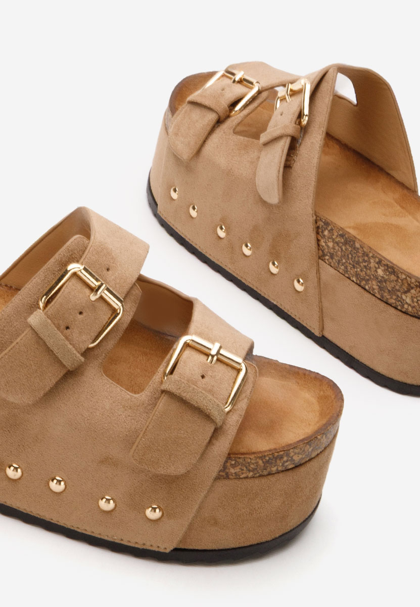 Cleotylda khaki telitalpú platform papucs