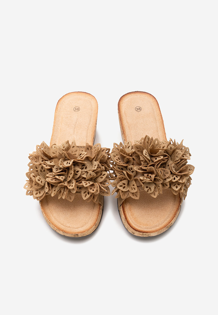 Floralia khaki telitalpú platform papucs