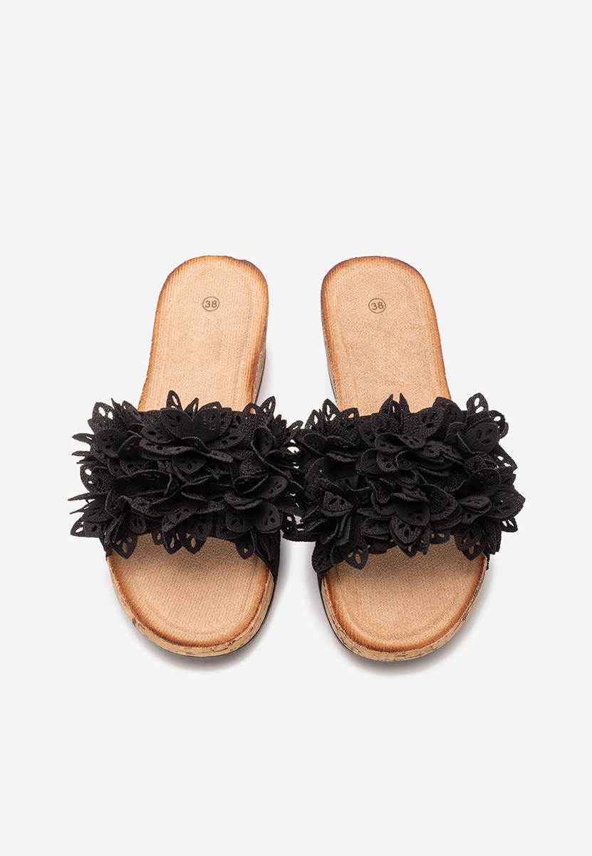 Floralia fekete telitalpú platform papucs