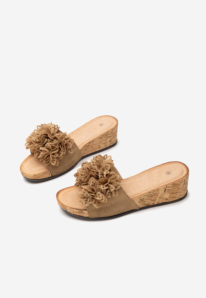 Floralia khaki telitalpú platform papucs