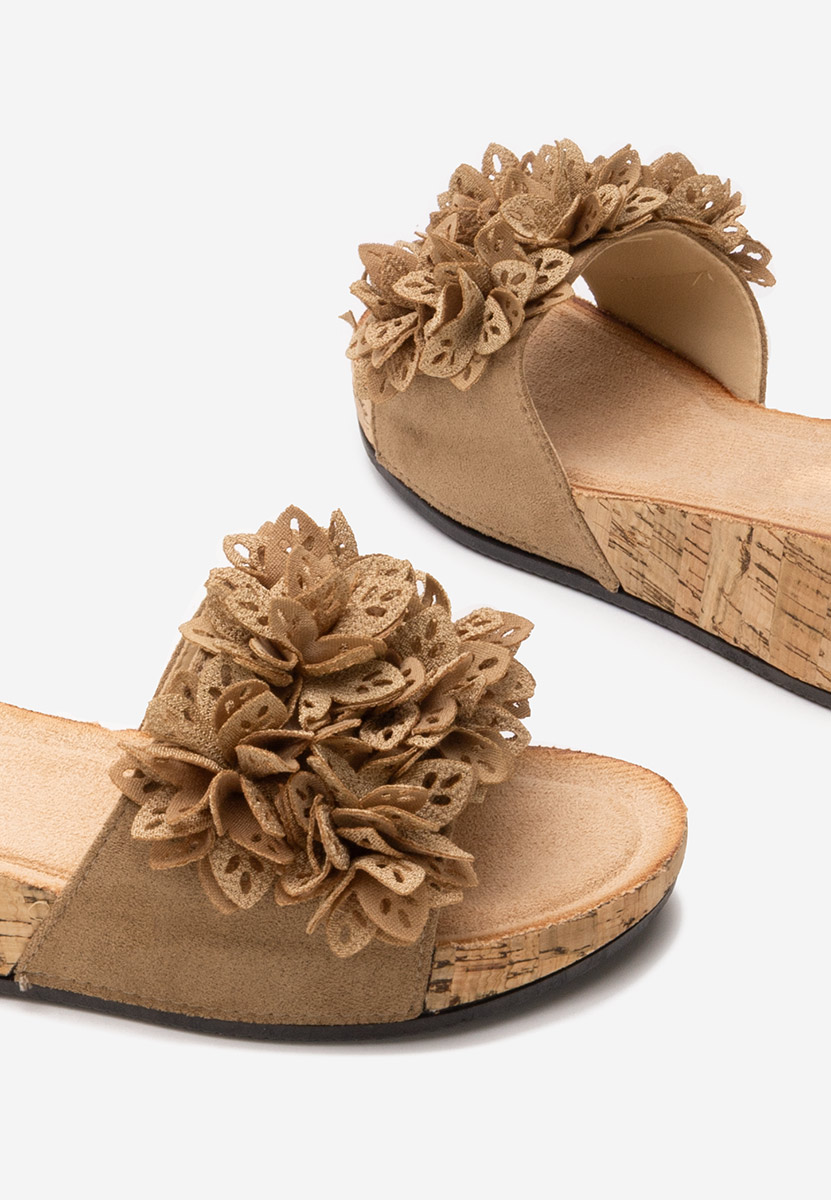 Floralia khaki telitalpú platform papucs