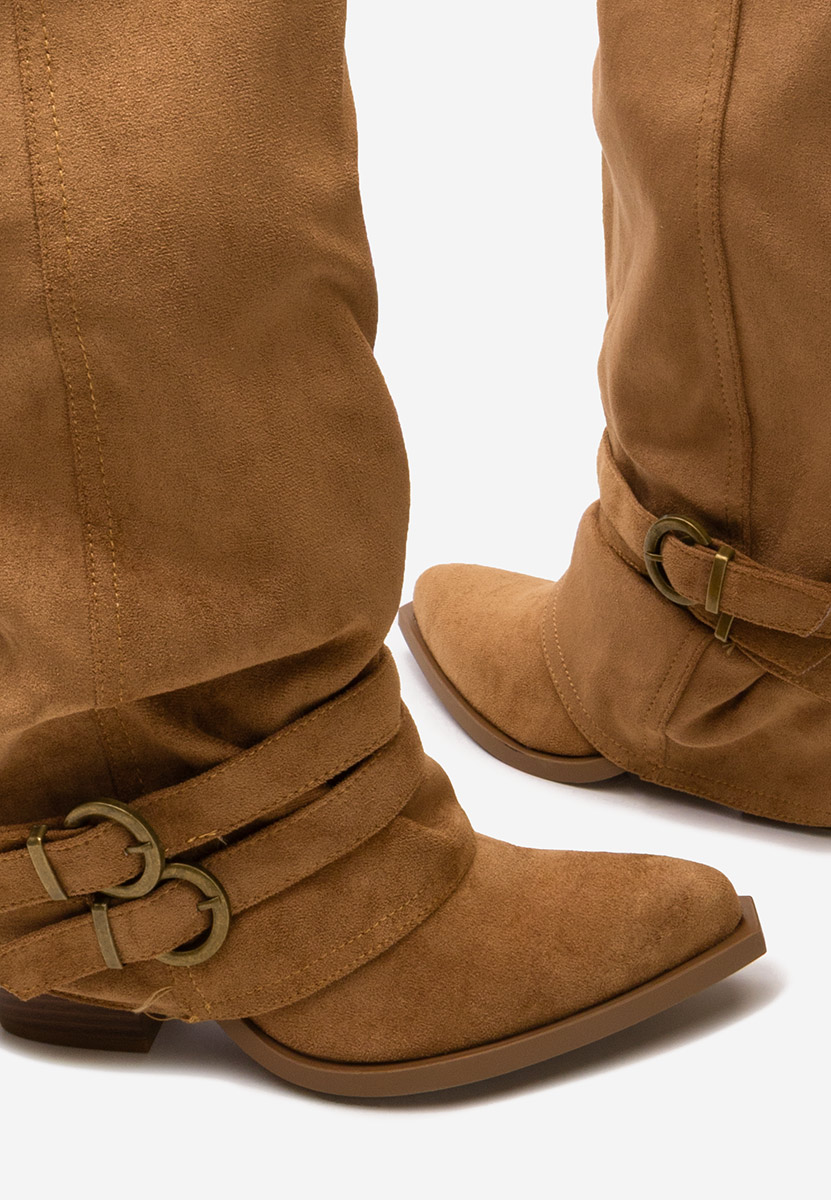 Voncile camel hosszú szárú magassarkú csizma 