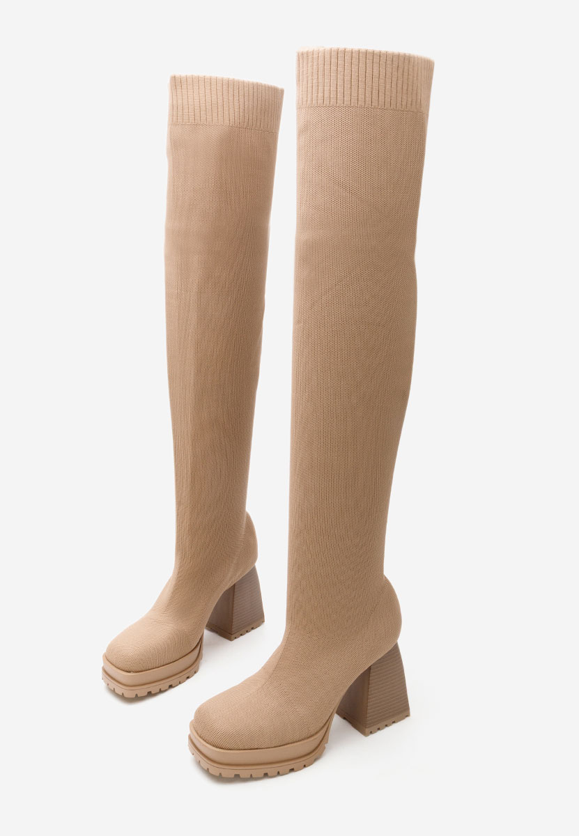 Zalea khaki hosszú szárú magassarkú csizma 