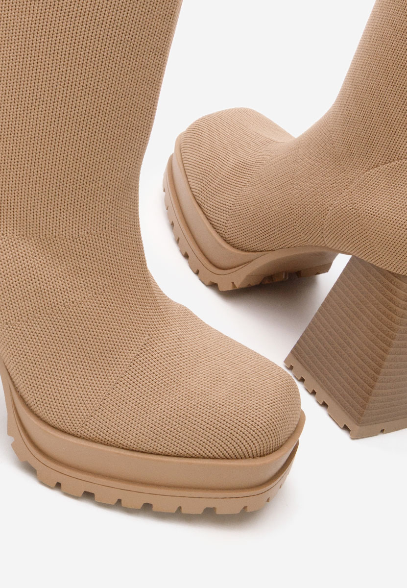 Zalea khaki hosszú szárú magassarkú csizma 