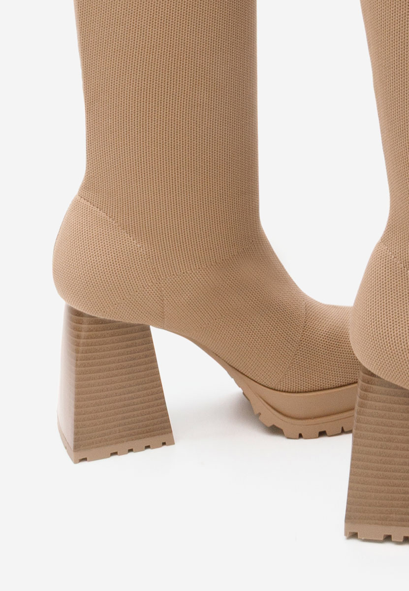 Zalea khaki hosszú szárú magassarkú csizma 