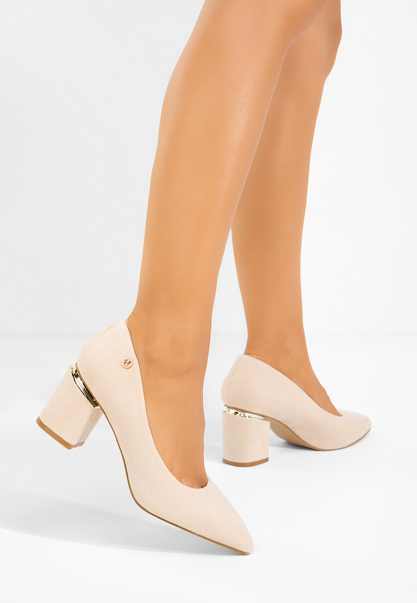 Nelia v5 bézs vastag sarkú magassarkú 