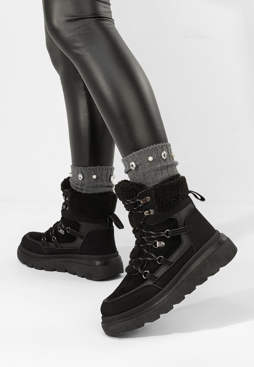 Mavira fekete telitalpú platform bokacsizma