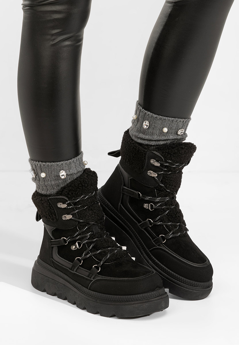 Mavira fekete telitalpú platform bokacsizma