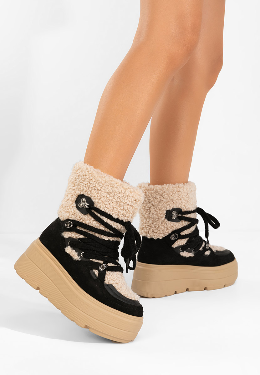 Norelia fekete telitalpú platform bokacsizma