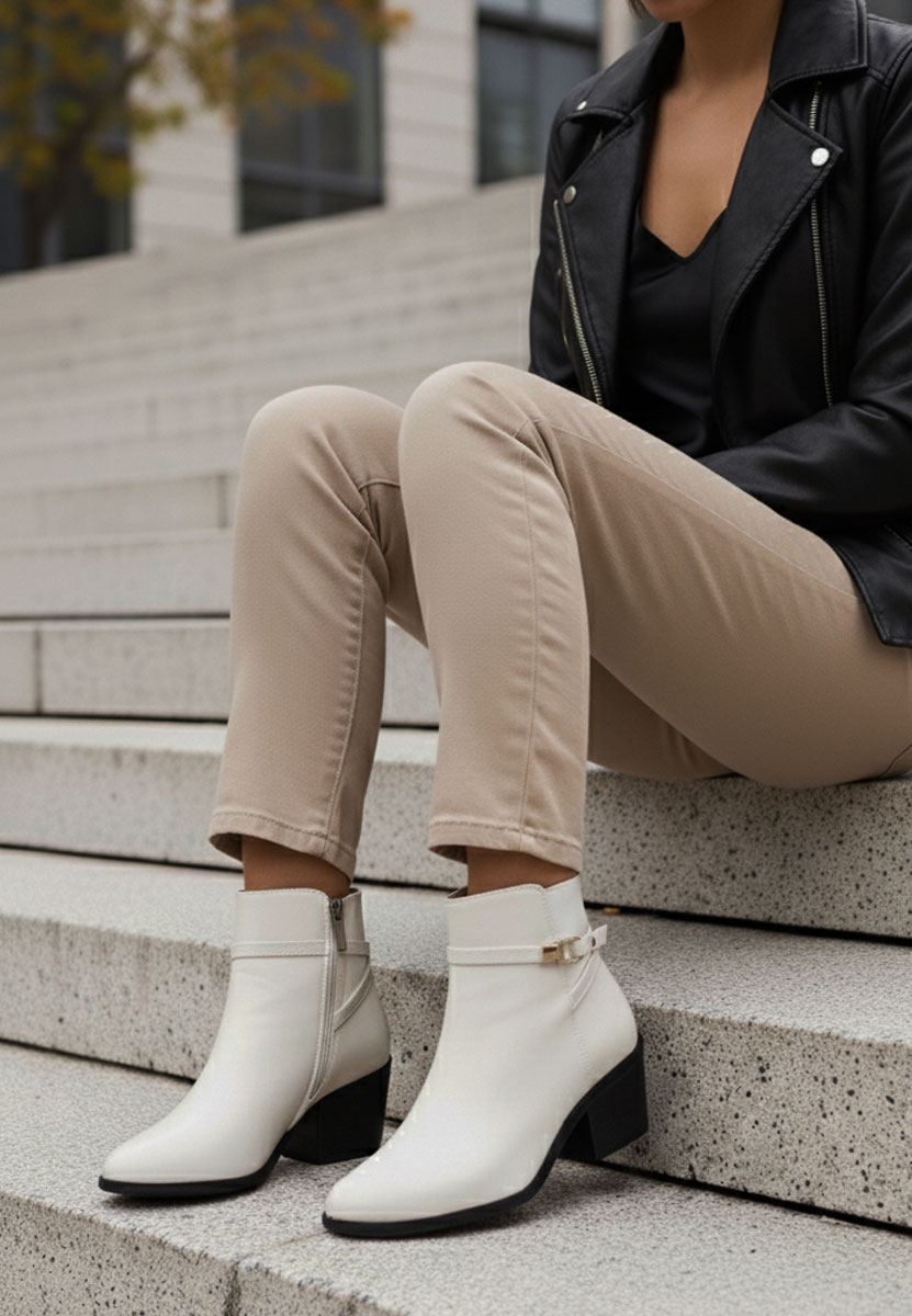 Odelina bézs bokacsizma vastag sarokkal