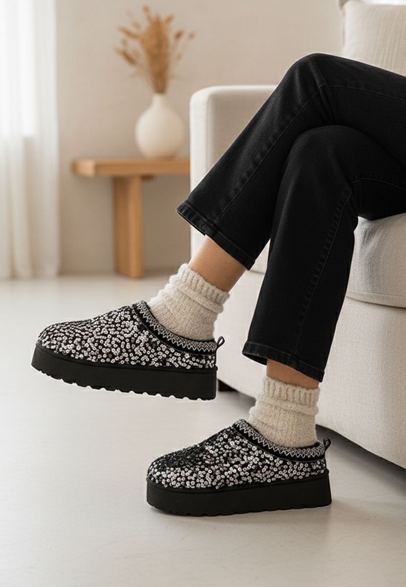 Joannna v2 fekete telitalpú platform papucs