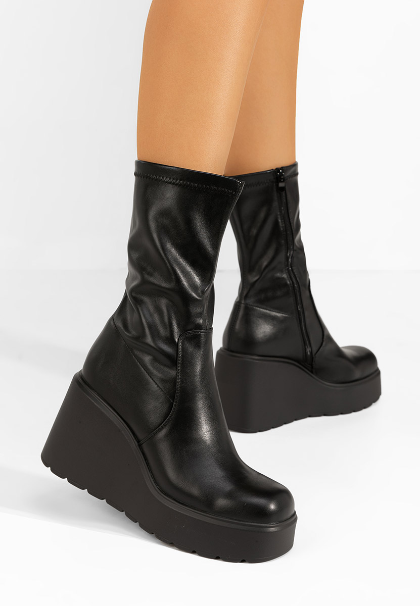 Rozlin v2 fekete telitalpú platform bokacsizma