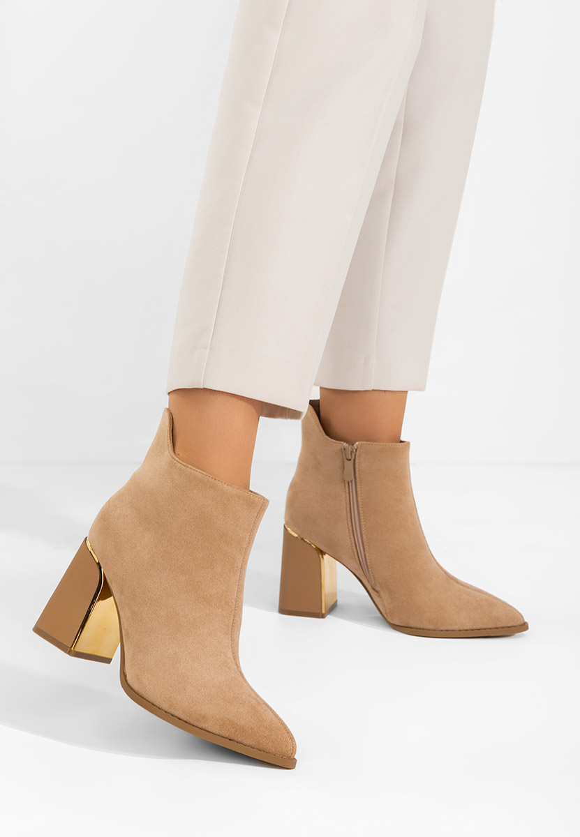 Savrina khaki bokacipő vastag sarokkal