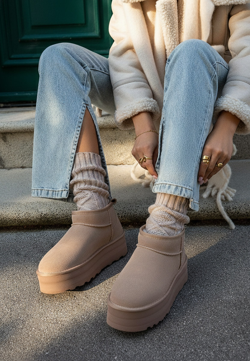 Fenoria bézs telitalpú csizma