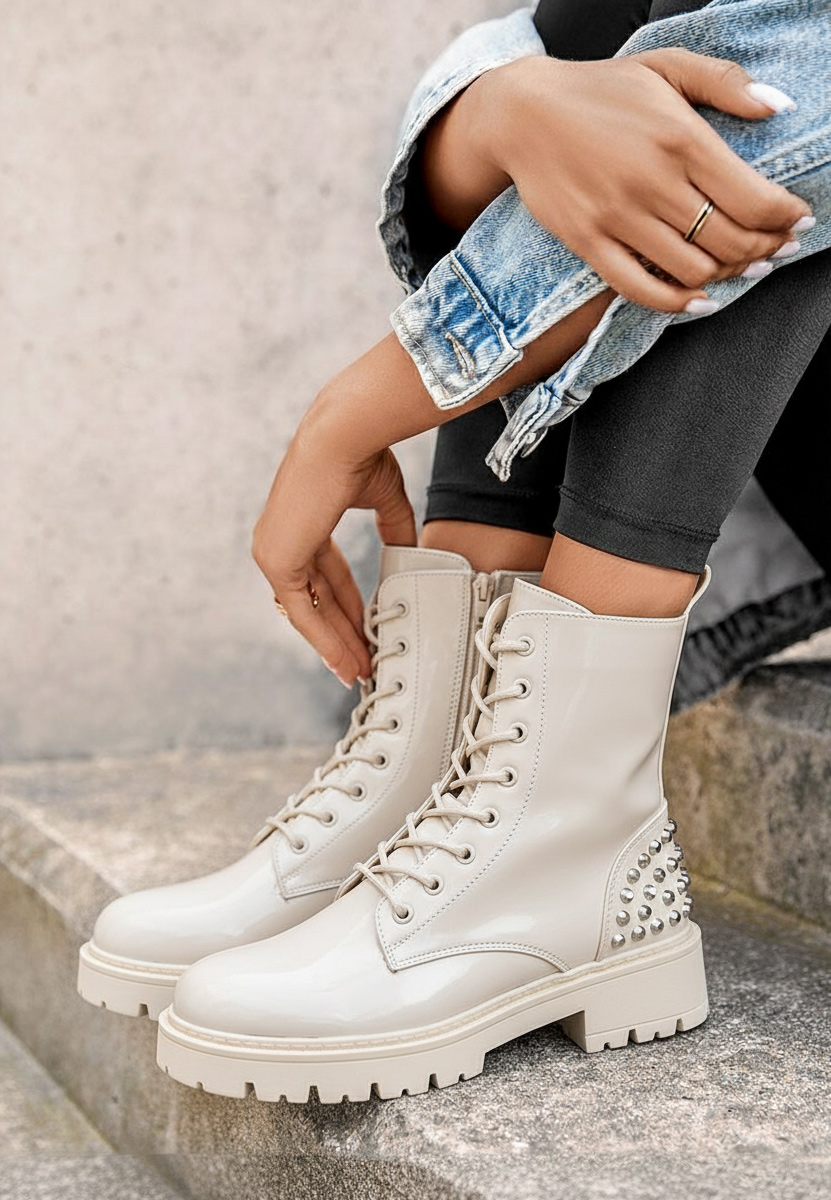 Erminia bézs női telitalpú bokacsizma