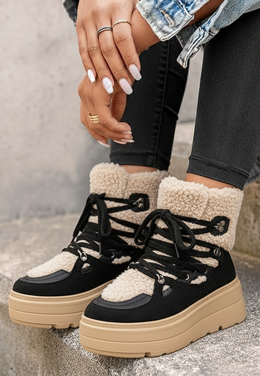 Norelia fekete telitalpú platform bokacsizma