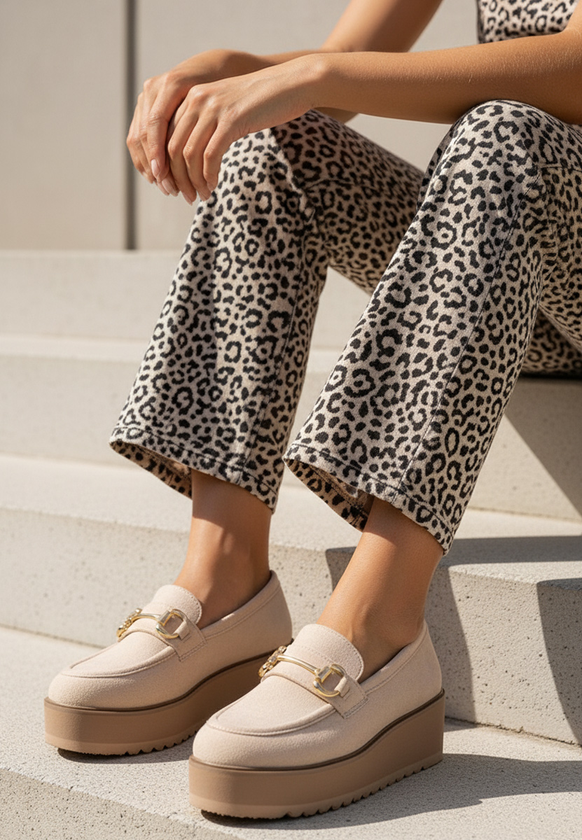 Leondra v6 bézs telitalpú platform mokaszín