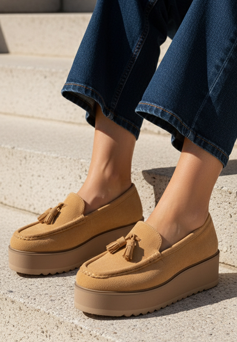 Leondra khaki telitalpú platform mokaszín