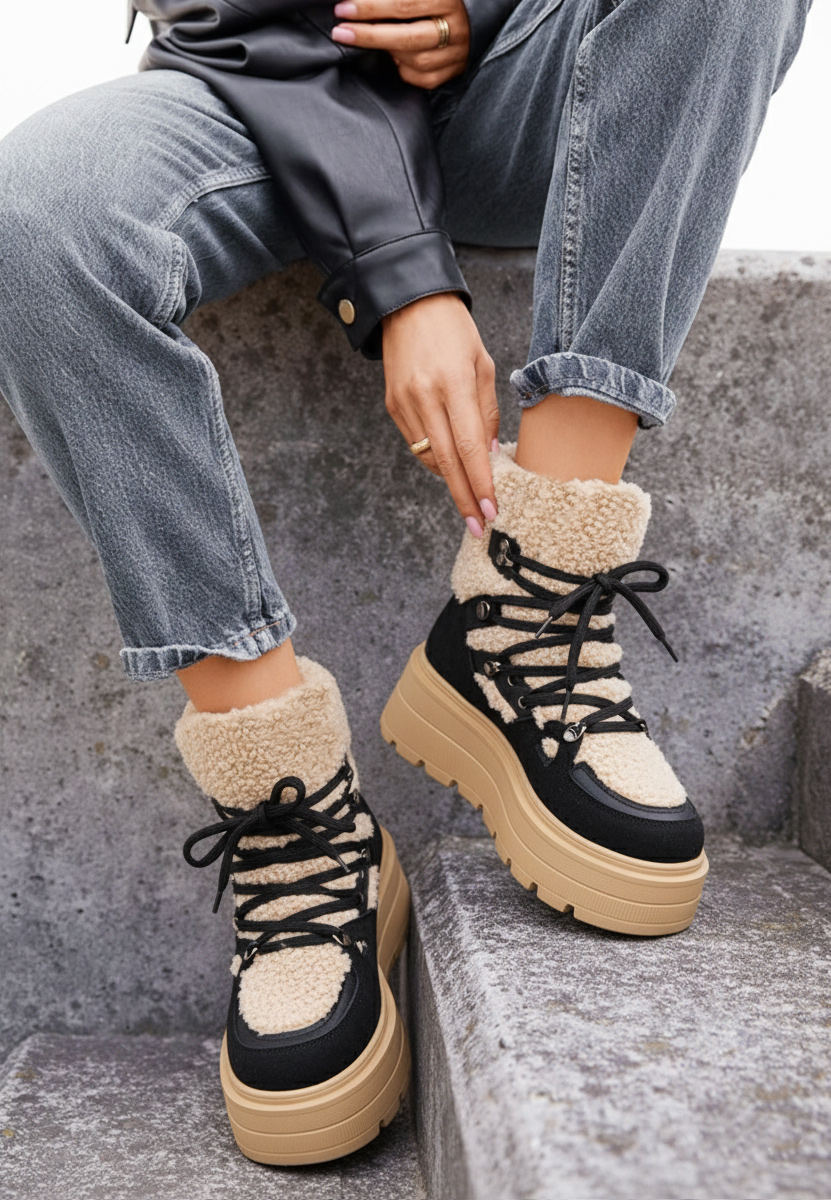 Norelia fekete telitalpú platform bokacsizma