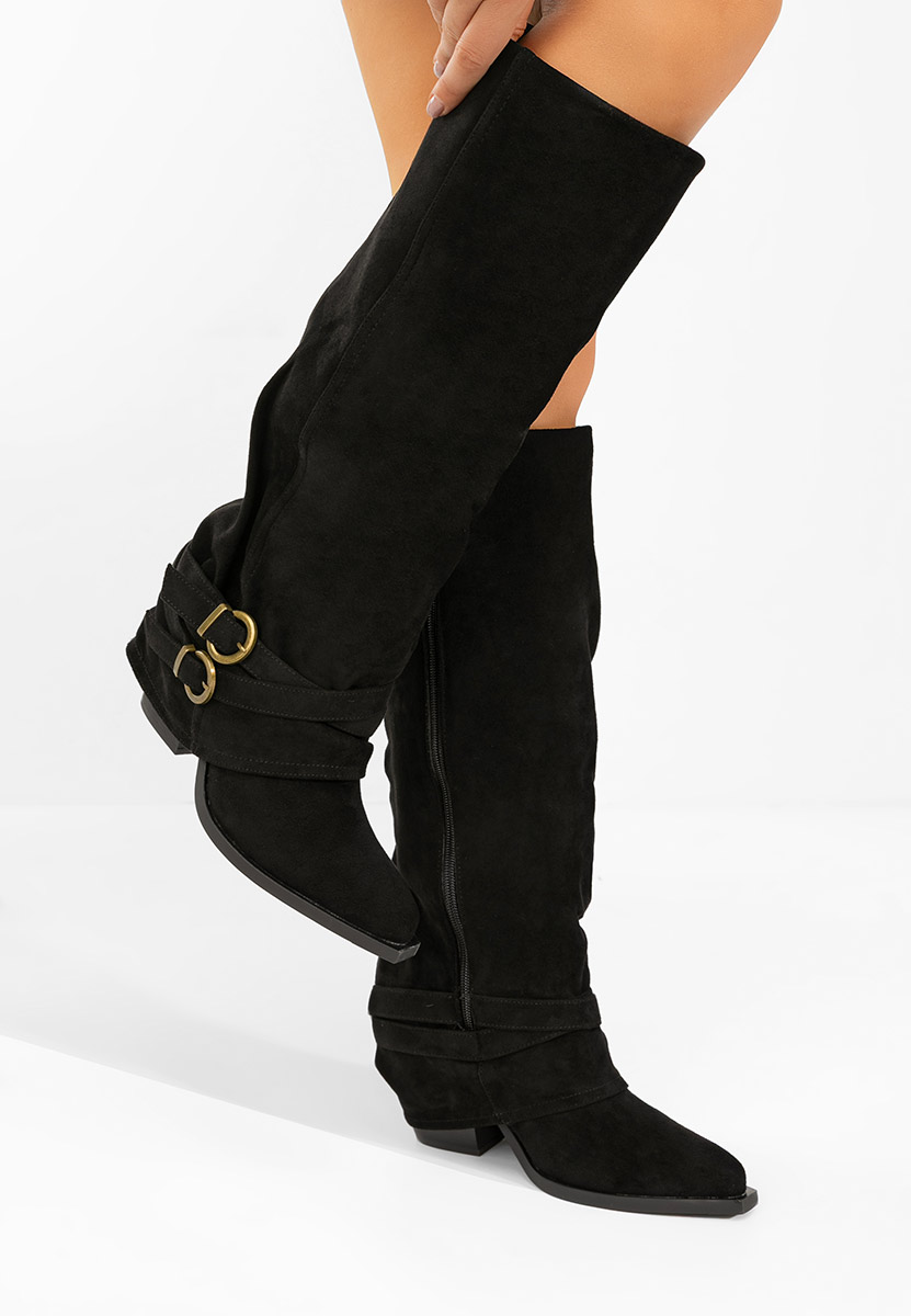 Vencilie fekete hosszú szárú magassarkú csizma 