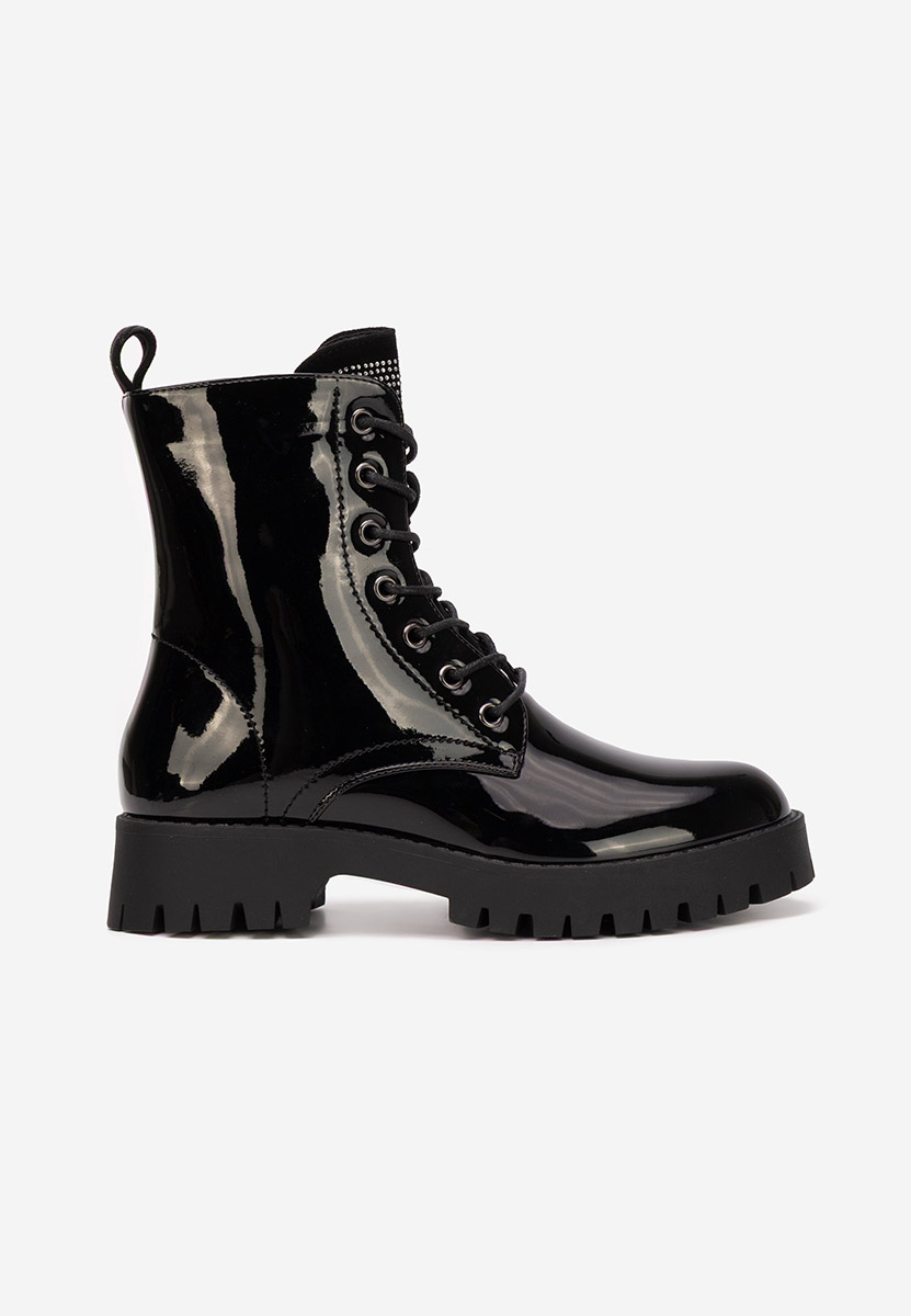 Claudine fekete női lakk bakancs 