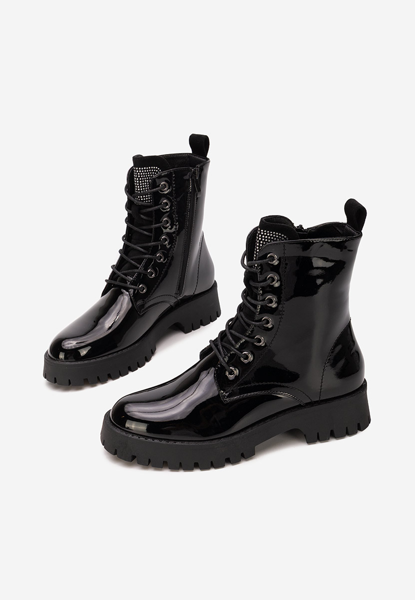 Claudine fekete női lakk bakancs 