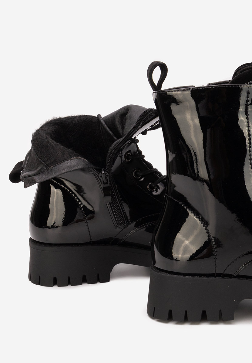 Claudine fekete női lakk bakancs 