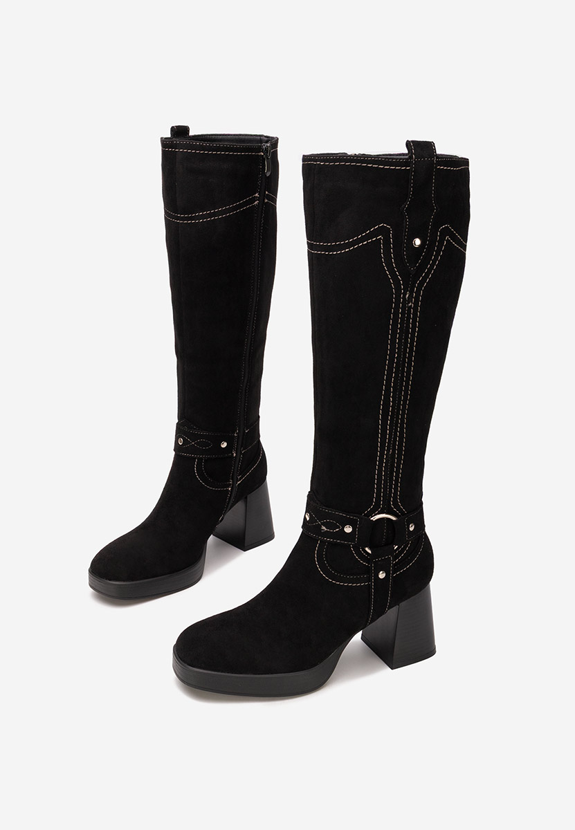 Lionia fekete hosszú szárú magassarkú csizma 