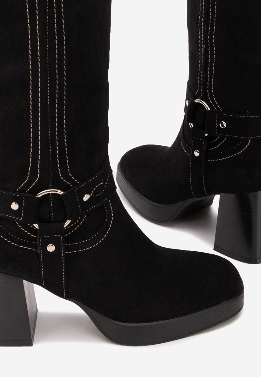 Lionia fekete hosszú szárú magassarkú csizma 